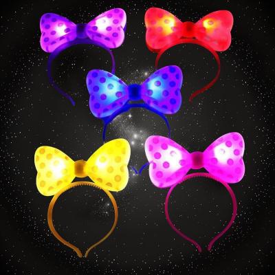 ASSORTED COLOR LED FLASHING BOW PLASTIC HEADBAND