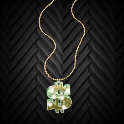 LED FLASHING DOLLAR SIGN CHARM ON BEADED NECKLACE