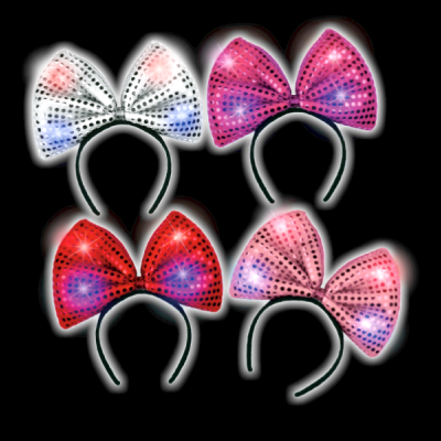 ASSORTED COLOR LED FLASHING SEQUINED JUMBO BOW HEADBAND