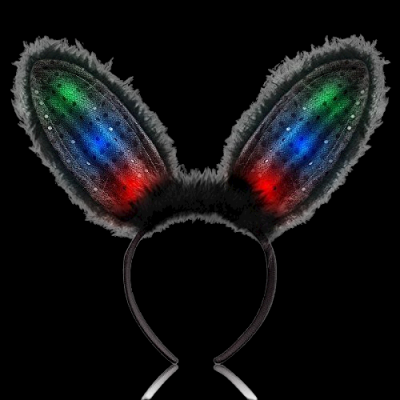 LED FLASHING FURRY BLACK BUNNY EARS