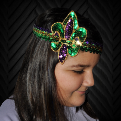 SEQUIN MARDI GRAS FLEUR DE LIS HEADBAND