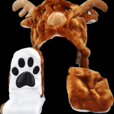 LONG DOUBLE SIDED PLUSH REINDEER HAT