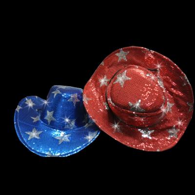 FLASHING SEQUIN STAR COWBOY HAT RED/BLUE/BLACK ASSORTED