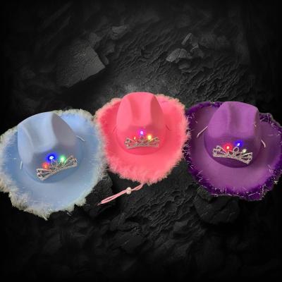 ASSORTED PINK/BLUE/PURPLE LED COWGIRL HAT WITH FUZZY BRIM 