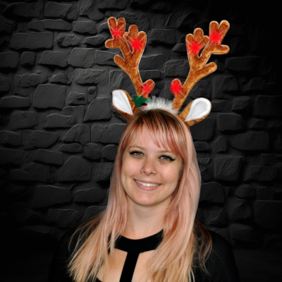 LED FLASHING REINDEER HEADBAND WITH JINGLE BELLS