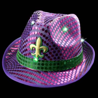 LED FLASHING MARDI GRAS FEDORA HAT