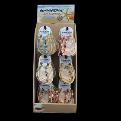 ASSORTED STYLE BEAD AND SHELL ANKLET IN DISPLAY BOX (72 PIECES)