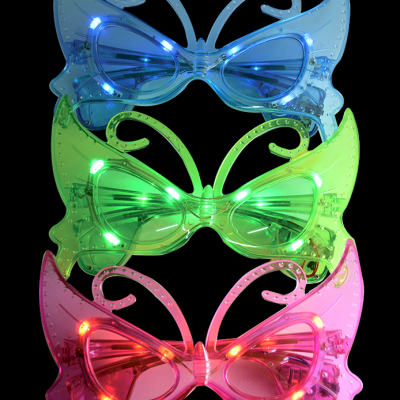 ASSORTED COLOR LED FLASHING BUTTERFLY SHAPED SUNGLASSES
