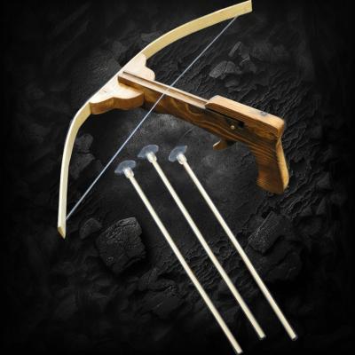 WOODEN HAND CARVED CROSS BOW SET WITH ARROWS 