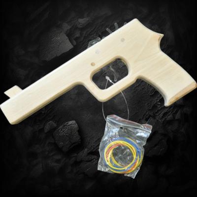 9" HAND CARVED WOODEN RUBBER BAND GUN SHOOTER