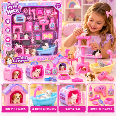 PET HOUSE CARDED TOY PLAY SET 