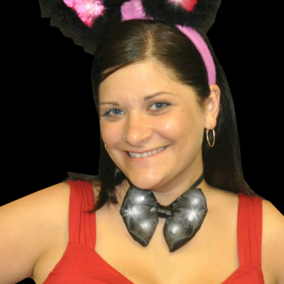 FLASHING SATIN BLACK BUNNY EARS WITH BOW TIE SET