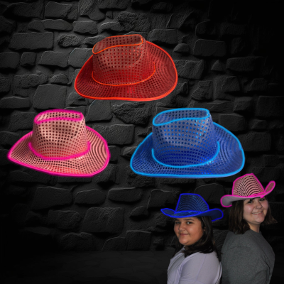 ASSORTED COLOR COWBOY HAT WITH EL WIRE BRIM