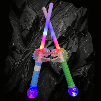 LED ASSORTED COLOR DINOSAUR WAND WITH SMALL PRISMATIC BALL