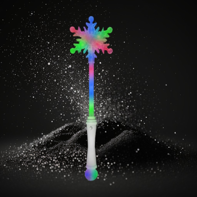 LED SNOWFLAKE SHAPED FLASHING WAND WITH SMALL PRISMATIC BALL AT BOTTOM