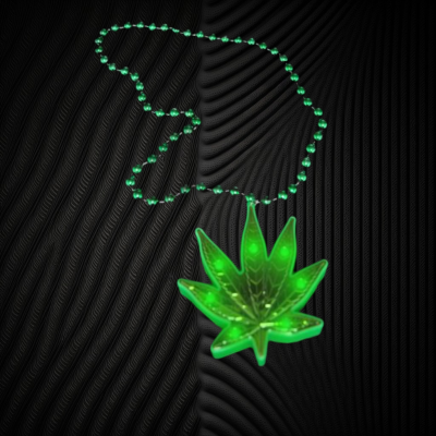 BEADED NECKLACE WITH LARGE LED LEAF CHARM