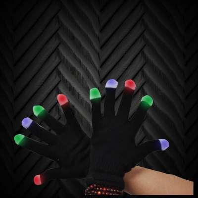 BLACK KNIT GLOVES WITH MULTI-COLOR LED FINGER TIPS