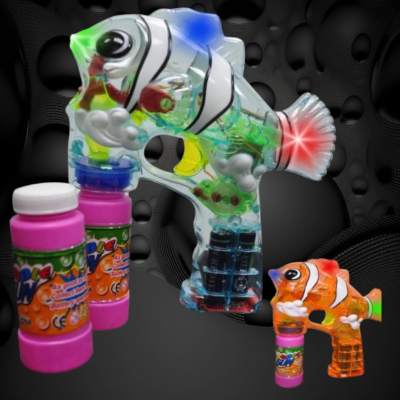 ASSORTED COLOR LED FLASHING CLOWN FISH BUBBLE GUN