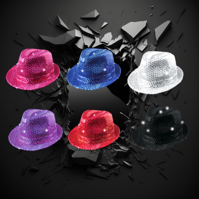 ASSORTED COLOR LED FLASHING SEQUIN FEDORA HAT