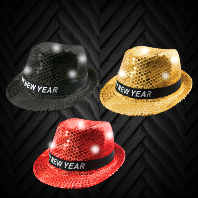 LED FLASHING ASSORTED COLOR HAPPY NEW YEAR FLASHING FEDORA