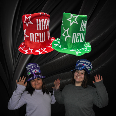 LIGHT UP HAPPY NEW YEAR TOP HAT ASSORTED COLORS
