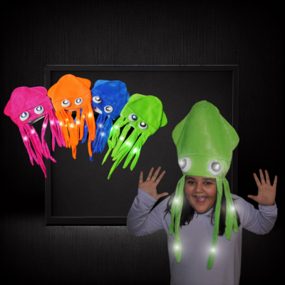 ASSORTED COLOR LED FLASHING SQUID HAT