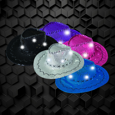 ASSORTED COLOR SEQUIN LED FLASHING COWBOY HAT
