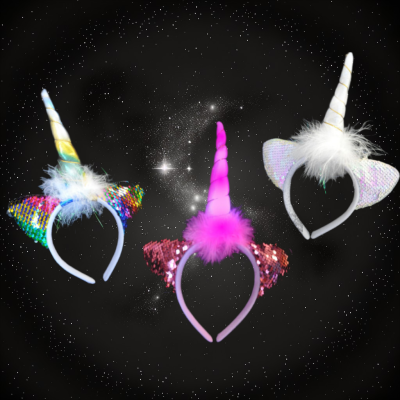 LED LIGHT UP FEATHER SEQUIN UNICORN HEADBAND