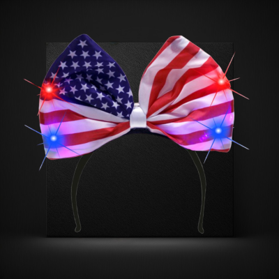 LED FLASHING FABRIC USA FLAG PRINT BOW HEADBAND