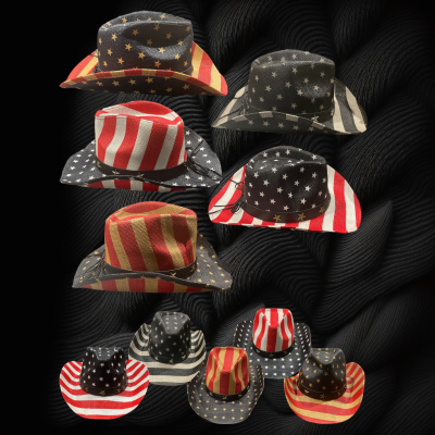 ASSORTED USA FLAG PRINT STRAW COWBOY HAT