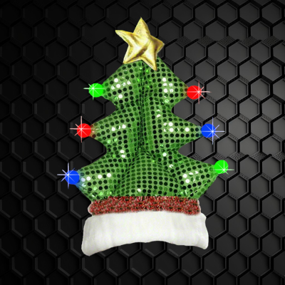 LED FLASHING PLUSH CHRISTMAS TREE HAT