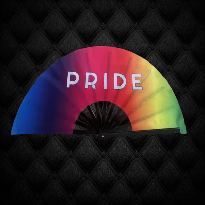 XL OMBRE' RAINBOW PRIDE HAND FAN WITH PRIDE PRINT