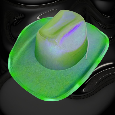 LED FLASHING GREEN IRRIDESCENT COWBOY HAT