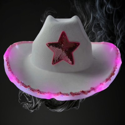 LED FLASHING WHITE COWBOY HAT