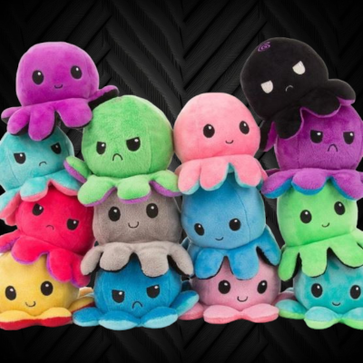 8" ASSORTED COLOR REVERSIBLE PLUSH OCTOPUS