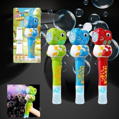 ASSORTED COLOR LED DINOSAUR GATLING BUBBLE WAND